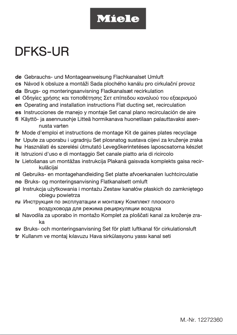 Page 1 de la notice Manuel d'utilisation et d'entretien Miele DFKS-UR