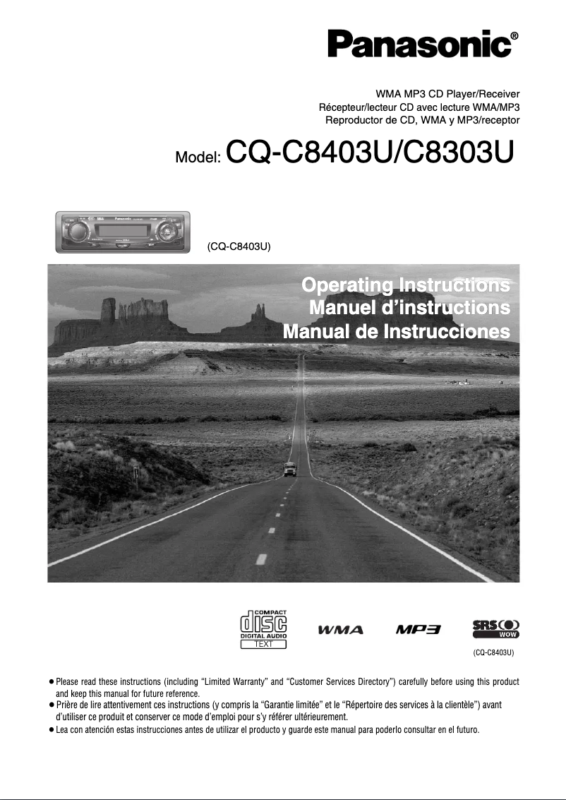 Página 1 del manual Manual de usuario Panasonic CQ-C8303U
