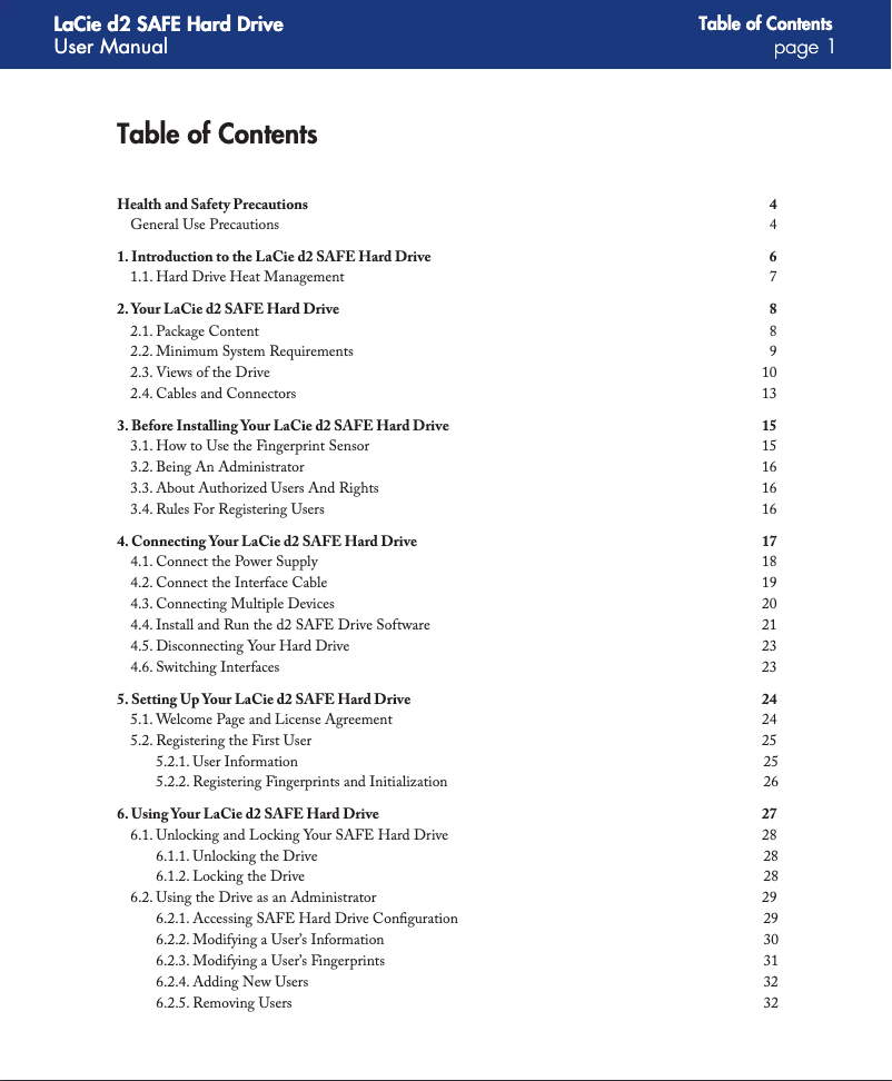 Page n°1 - Manuel utilisateur LaCie d2 Safe