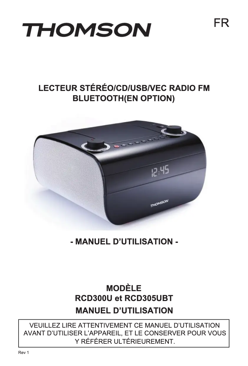 Page n°1 - Manuel utilisateur Thomson RCD305UBT