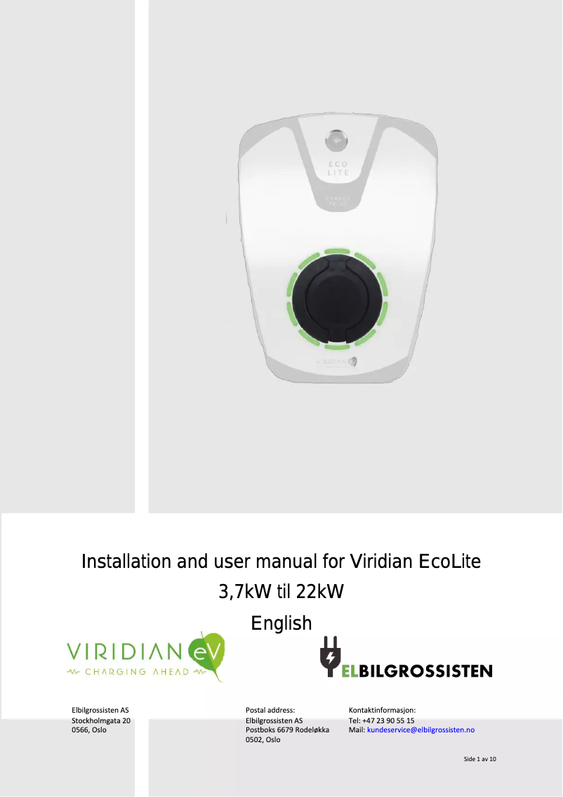 Page 1 de la notice Manuel utilisateur Viridian EcoLite