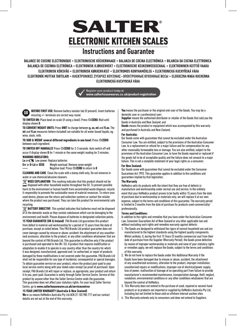 Page n°1 - Manuel utilisateur Salter 1102