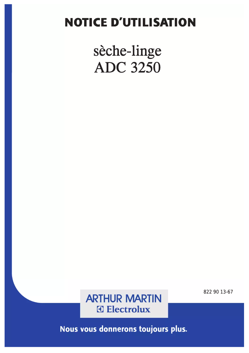 Page n°1 - Manuel utilisateur Arthur Martin-Electrolux ADC 3250