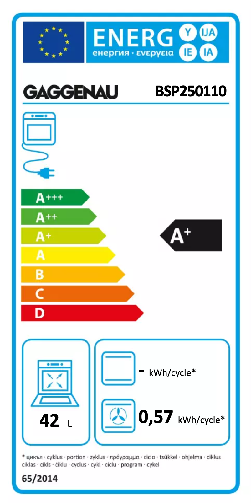 Page n°1 - Label énergétique Gaggenau BSP250110