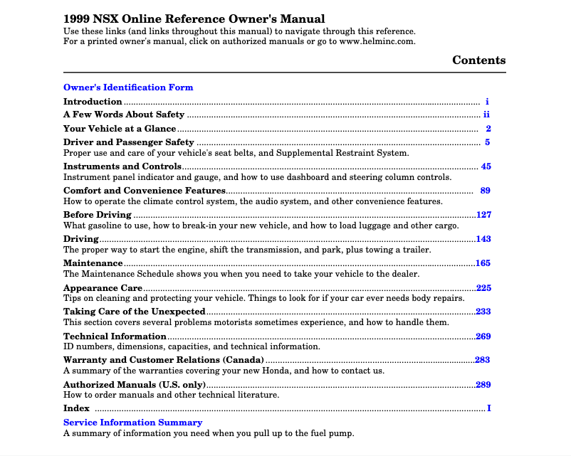 Image de la première page du manuel de l'appareil NSX (1999)