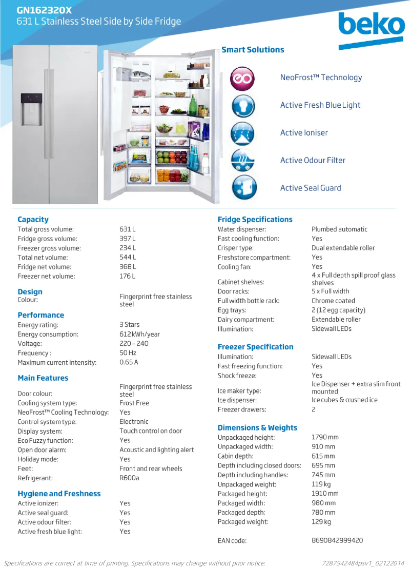Page n°1 - Fiche technique Beko GN162320X