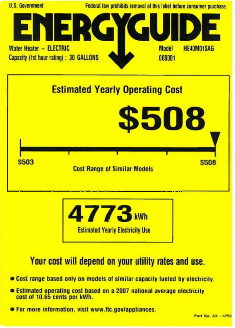 Page 1 de la notice Label énergétique Hotpoint HE40M01SAG