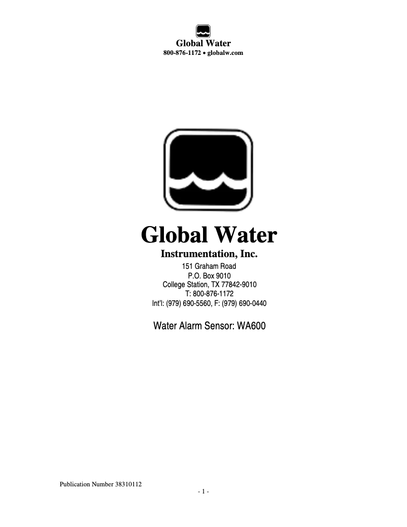 Page n°1 - Manuel utilisateur Global Water WA600