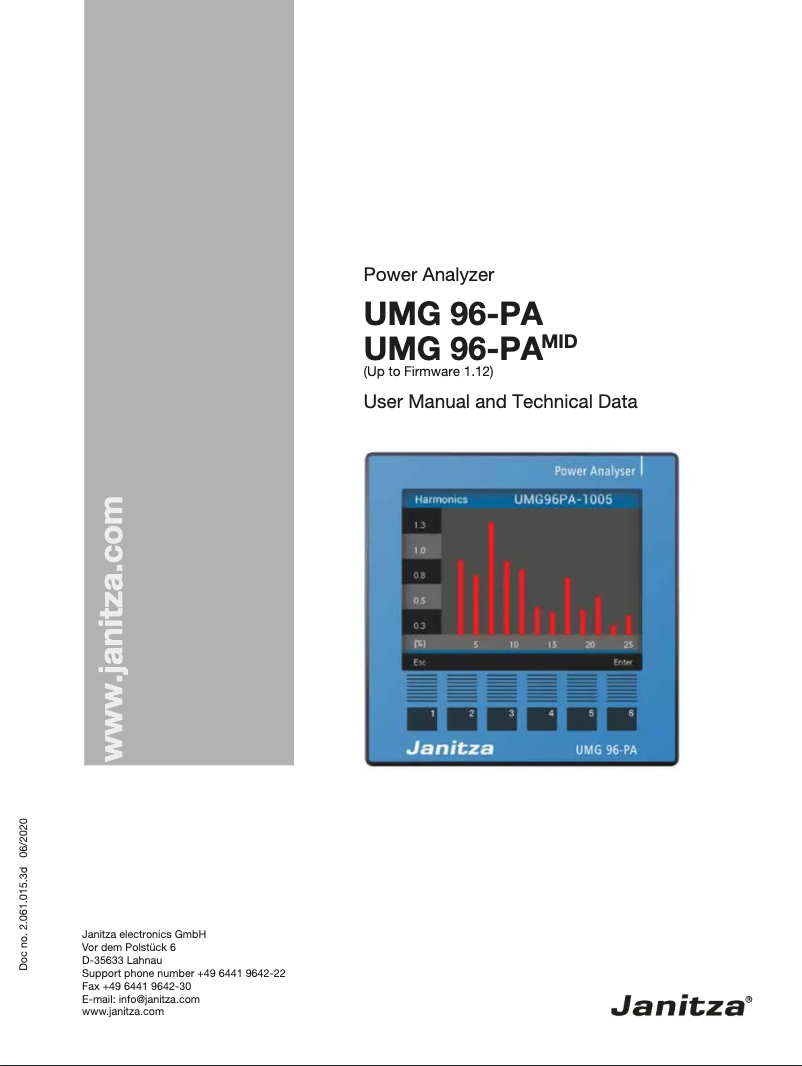 Page 1 de la notice Manuel utilisateur Janitza UMG 96-PA-MID+