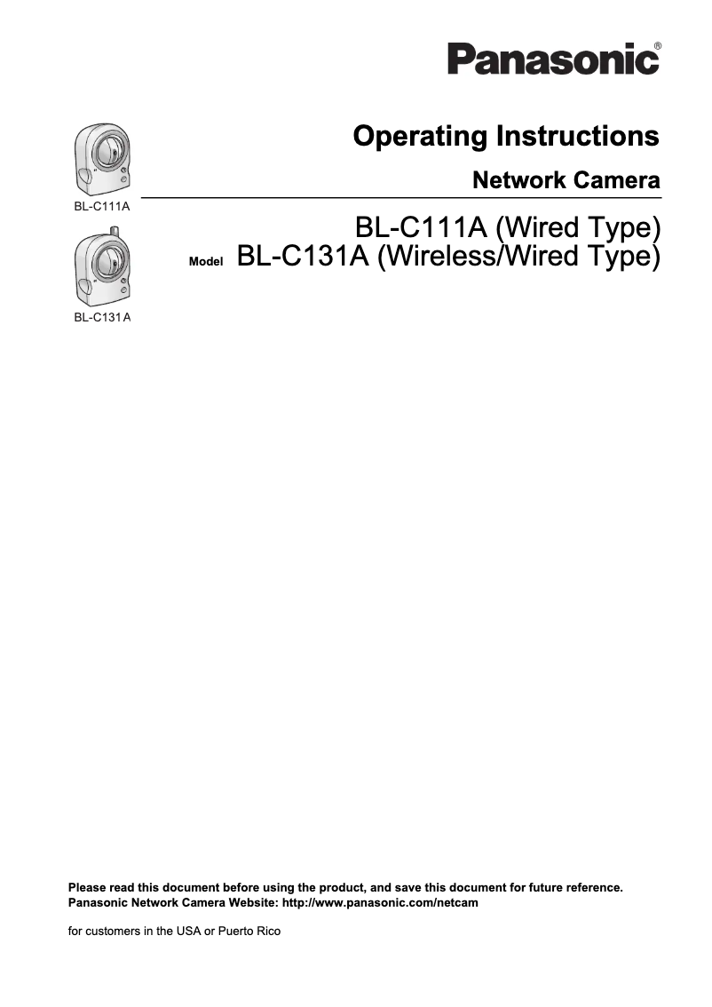 Page 1 de la notice Manuel utilisateur Panasonic BL-C111A