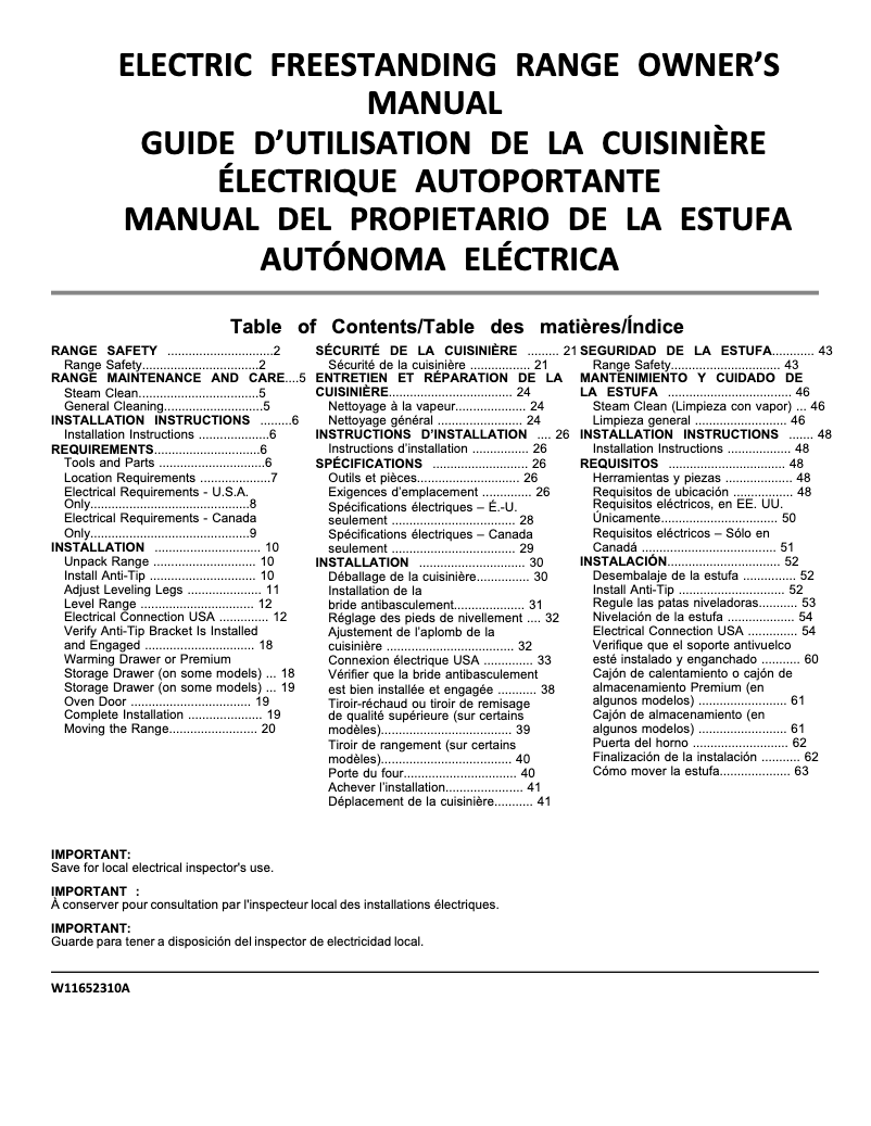 Página 1 del manual Manual de usuario Whirlpool WFE505W0JS