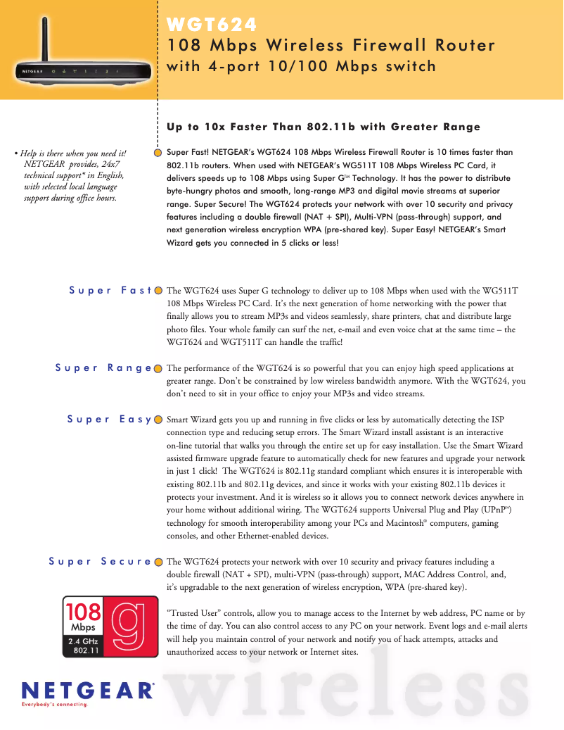 Image de la première page du manuel de l'appareil WGT624v2