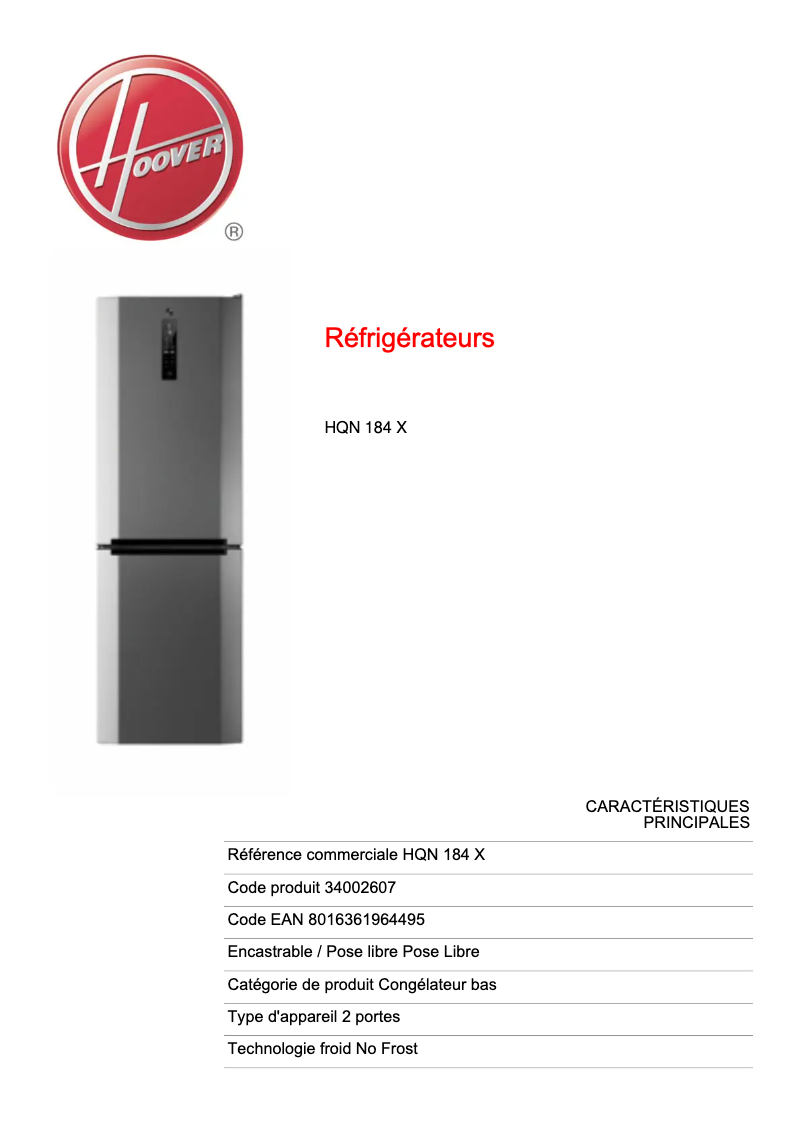 Image de la première page du manuel de l'appareil HQN 184 X