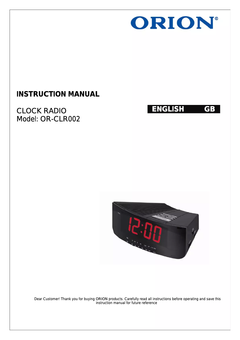 Page 1 de la notice Manuel utilisateur Orion OR-CLR002