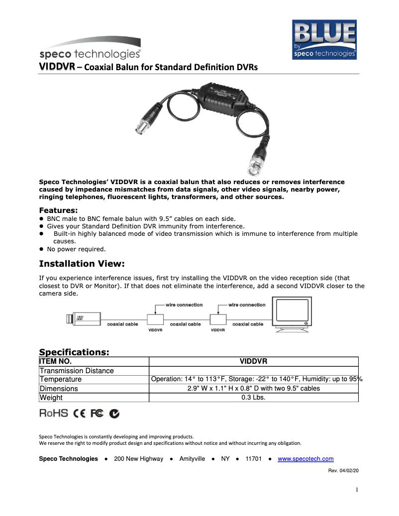 Page 1 of the manual User Manual Speco Technologies VIDDVR