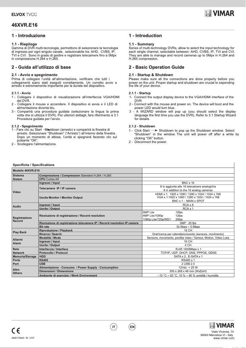 Página 1 del manual Manual de usuario Vimar ELVOX 46XVR.E16