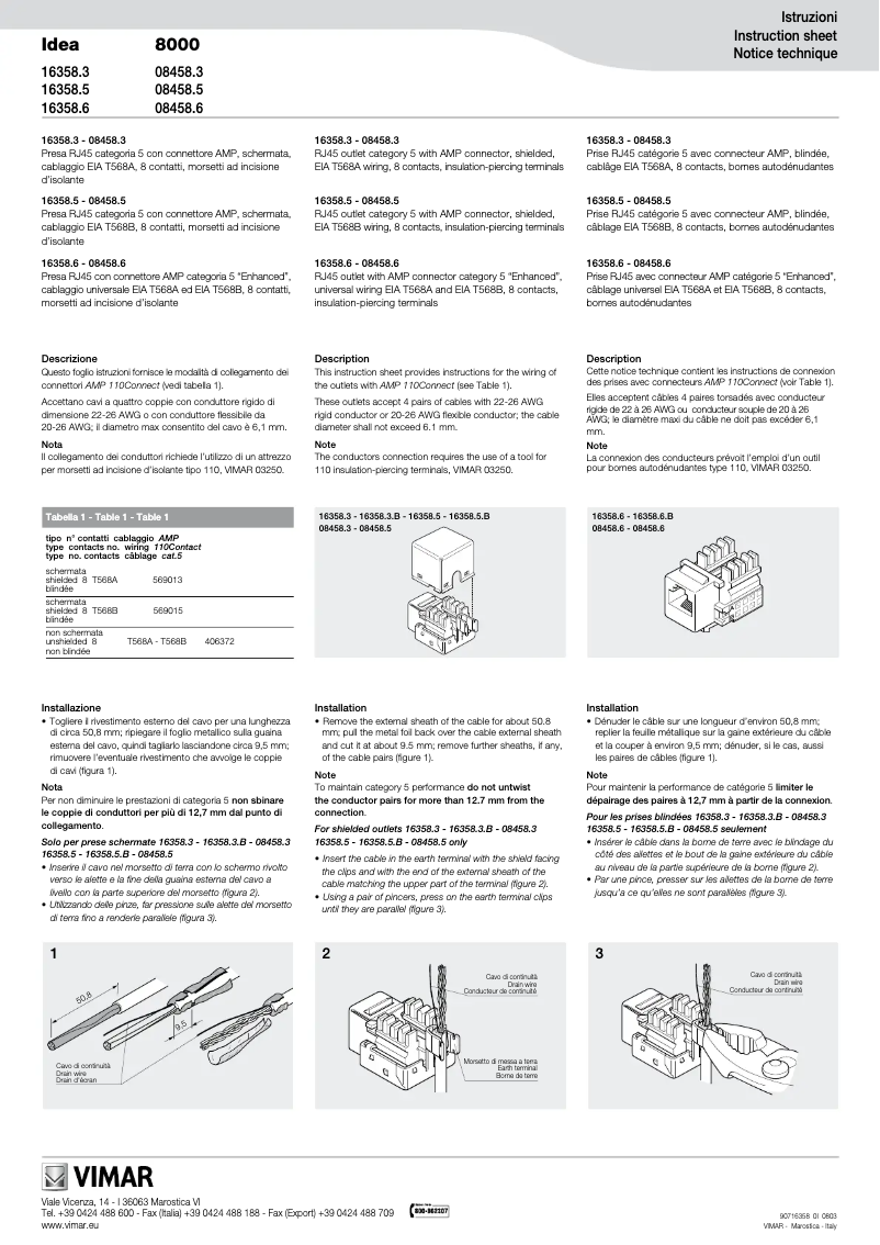 Page 1 de la notice Manuel utilisateur Vimar 08458.6