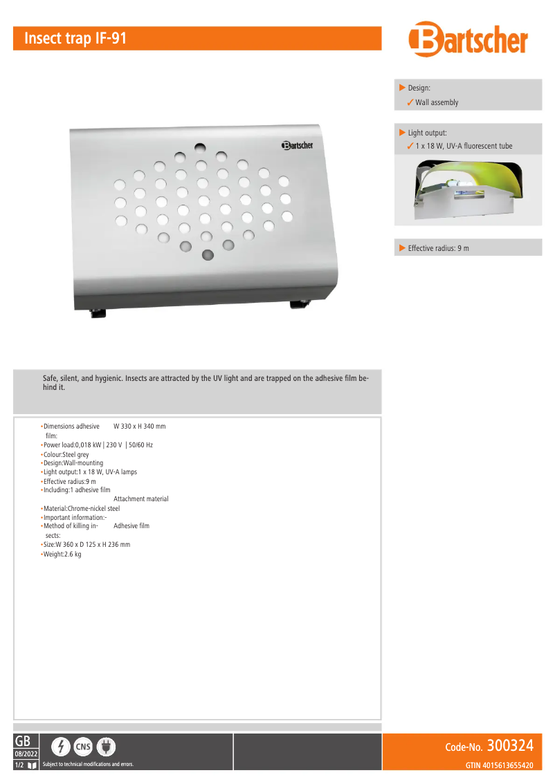 Página 1 del manual Ficha técnica Bartscher IF-91