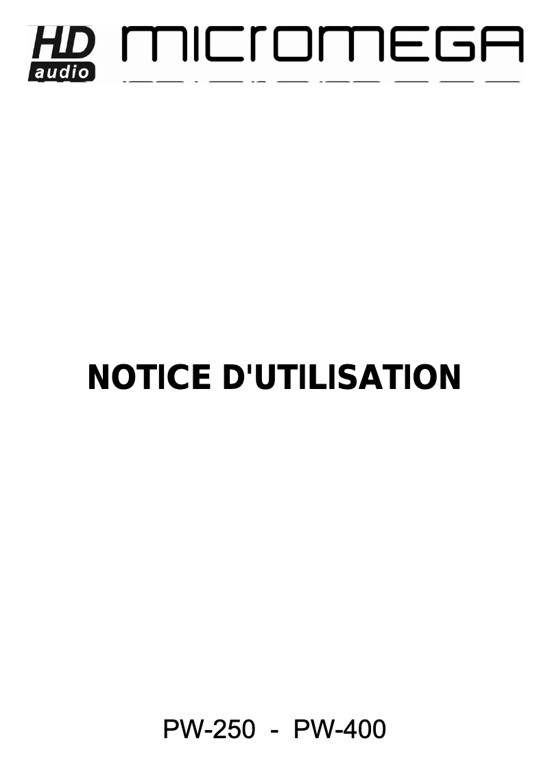 Page 1 de la notice Manuel utilisateur Micromega PW-400