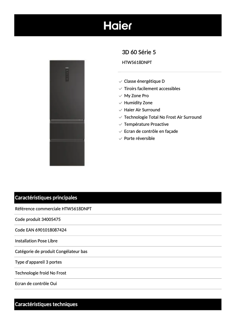 Image de la première page du manuel de l'appareil HTW5618DNPT