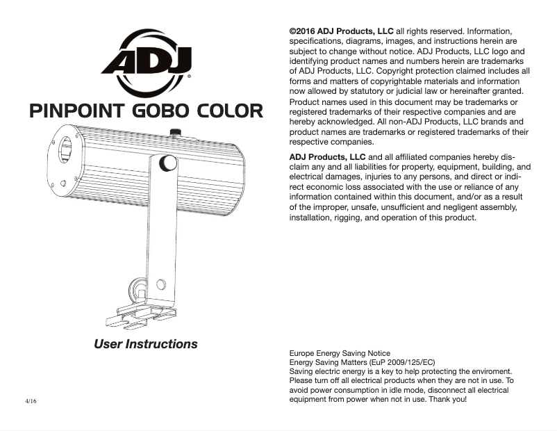 Page n°1 - Manuel utilisateur American DJ PinPoint Gobo