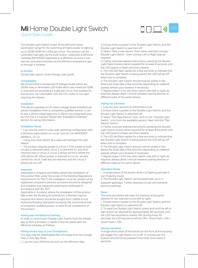Image de la première page du manuel de l'appareil Mi Home Double Light Switch