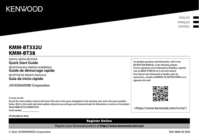 Imagen de la primera página del manual del dispositivo KMM-BT38