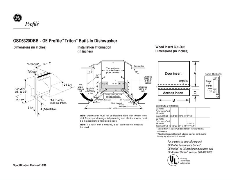 Page 1 de la notice Fiche technique GE Profile Triton GSD5320DBB