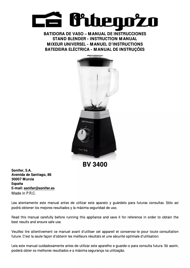 Page n°1 - Manuel utilisateur Orbegozo BV 3400