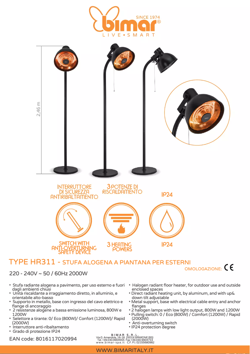 Page 1 de la notice Fiche technique Bimar HR311