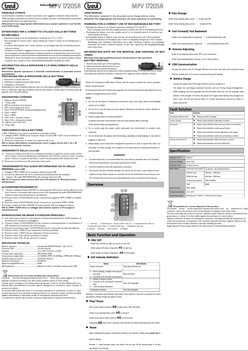 Page n°1 - Manuel utilisateur Trevi MPV 1720 SR