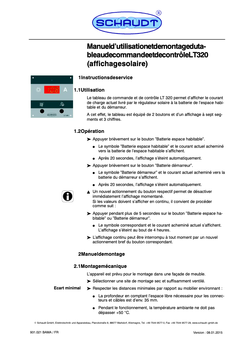Page n°1 - Manuel utilisateur Schaudt LT320
