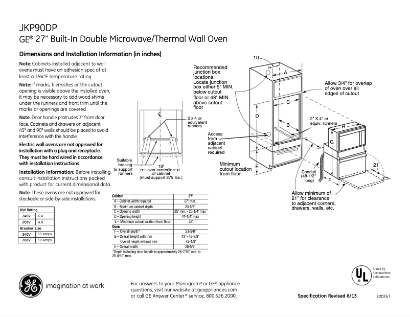 Página 1 del manual Ficha técnica GE JKP90DPWW