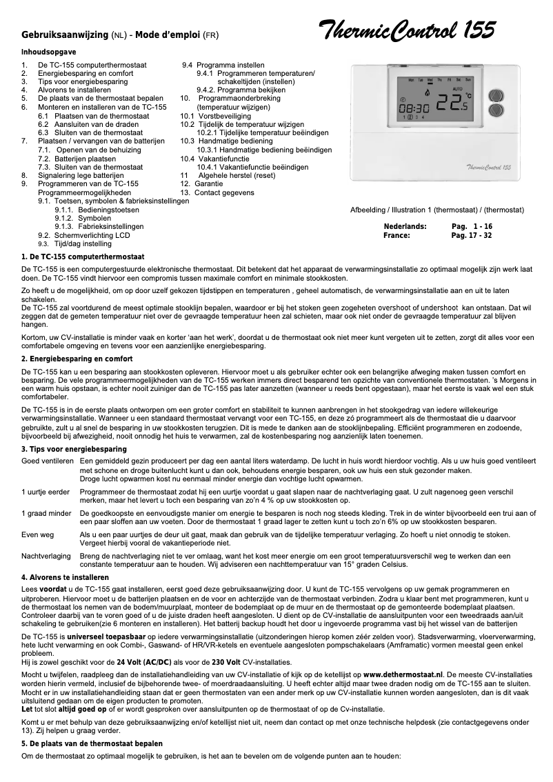 Page 1 de la notice Manuel utilisateur Amfra ThermicControl 155