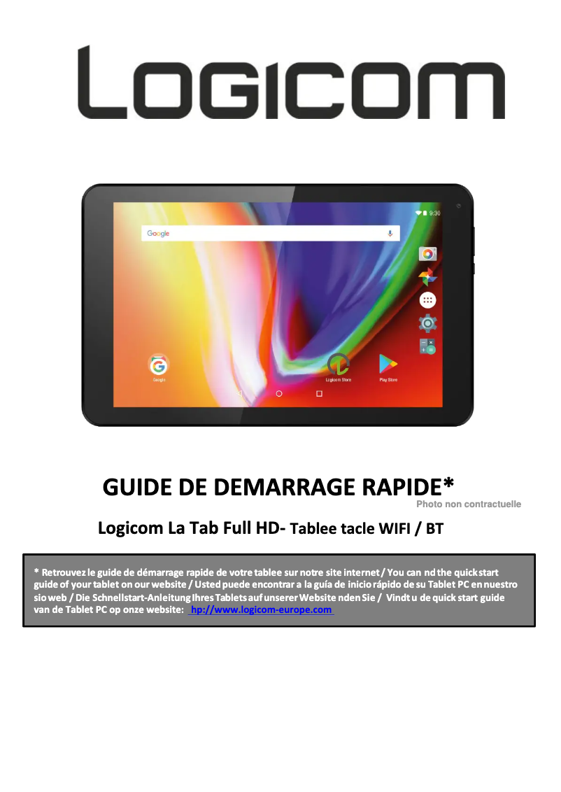 Page 1 de la notice Manuel utilisateur Logicom La Tab Full HD