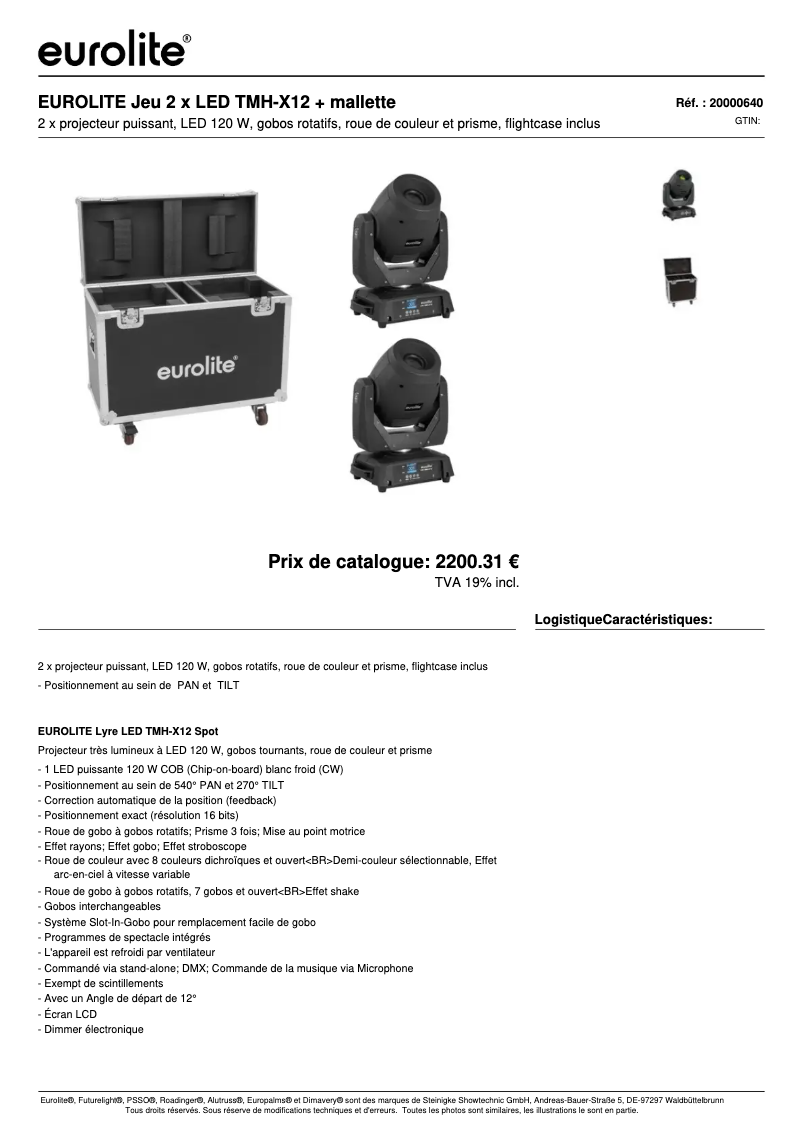 Page 1 de la notice Fiche technique Eurolite LED TMH-X12