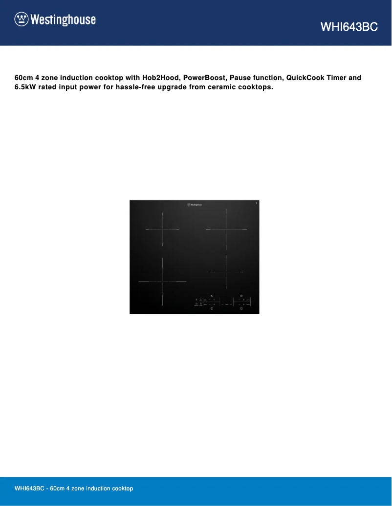 Page 1 de la notice Fiche technique Westinghouse WHI643BC