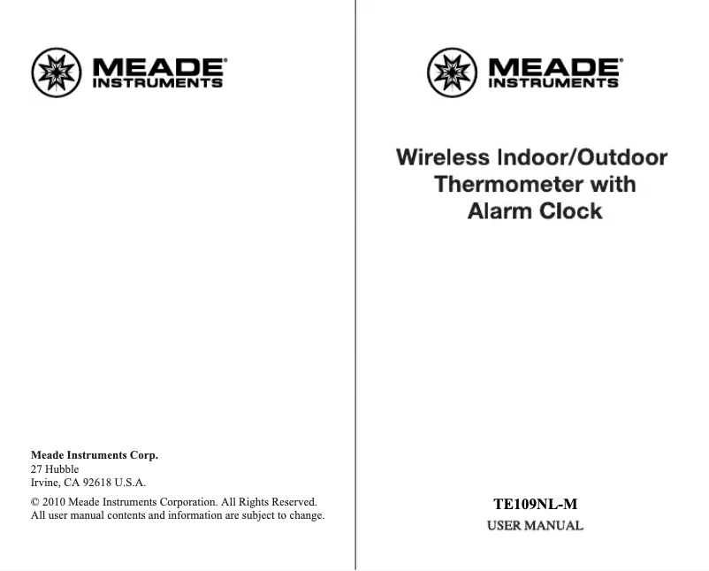 Page n°1 - Manuel utilisateur Meade TE109NL-M