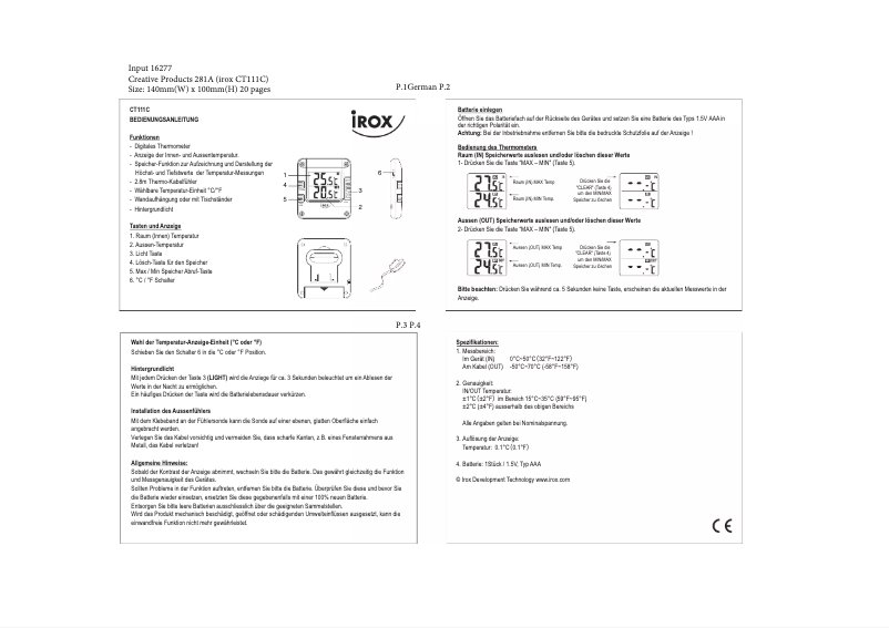 Page n°1 - Manuel utilisateur Irox CT111C