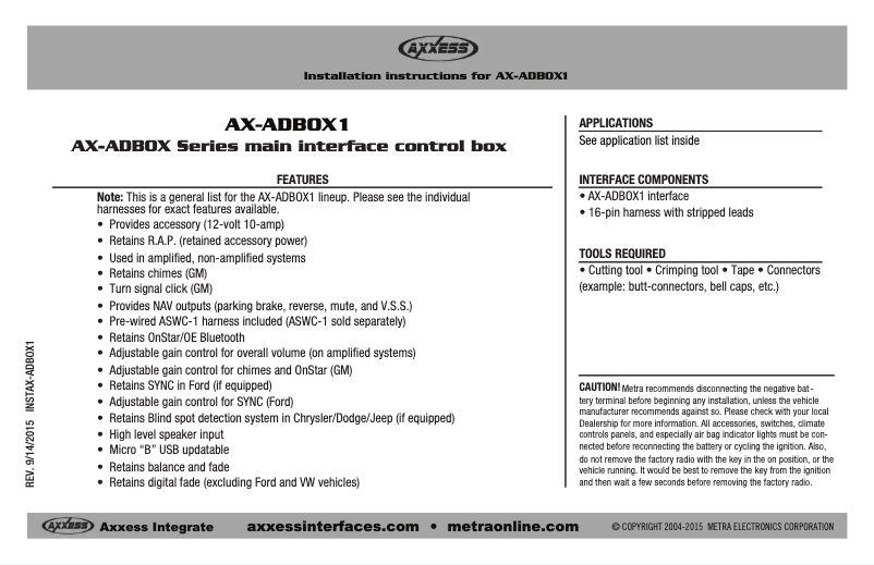 Image de la première page du manuel de l'appareil AX-ADBOX1