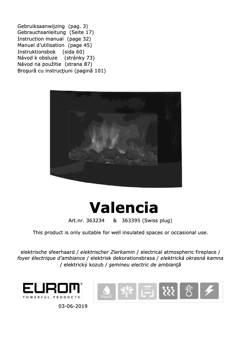 Page 1 de la notice Manuel utilisateur Eurom Valencia