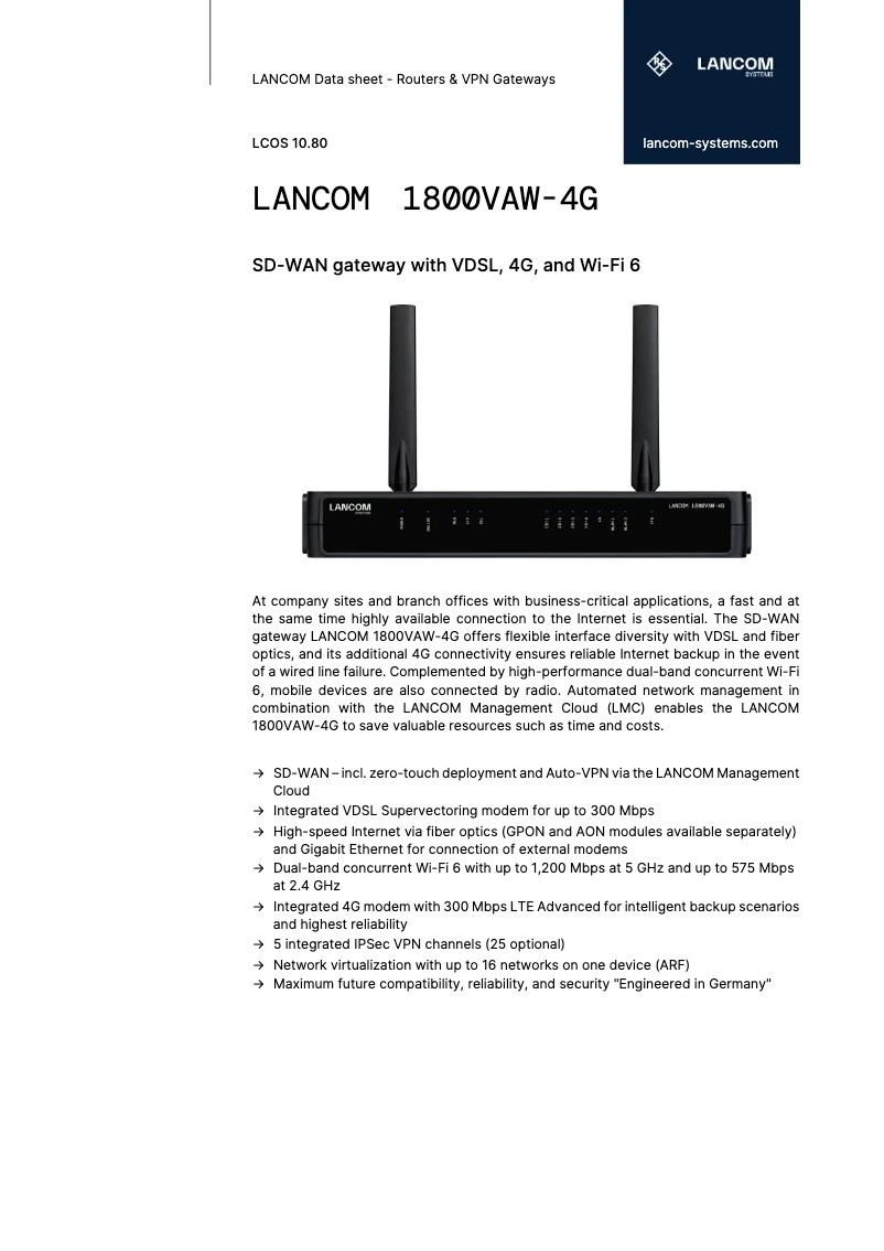 Image de la première page du manuel de l'appareil 1800VAW-4G