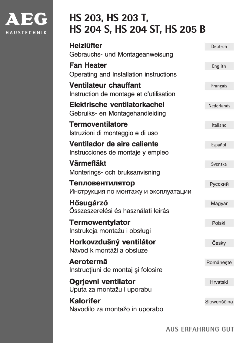 Imagen de la primera página del manual del dispositivo HS 203