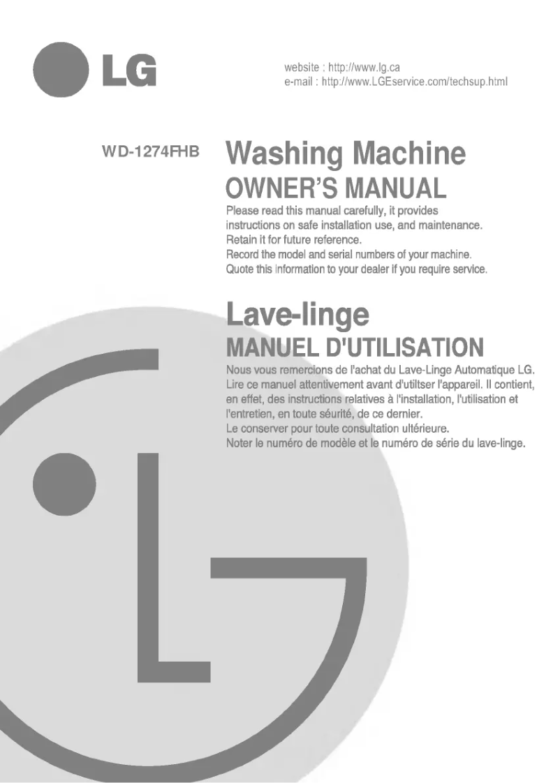 Page 1 de la notice Manuel utilisateur LG WD-1274FHB