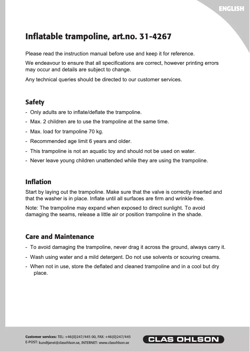 Page 1 de la notice Manuel utilisateur Clas Ohlson 31-4267