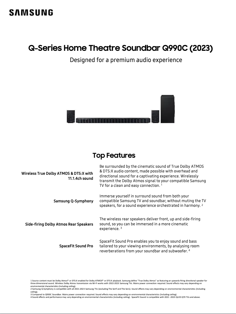Page 1 de la notice Fiche technique Samsung HW-Q990C