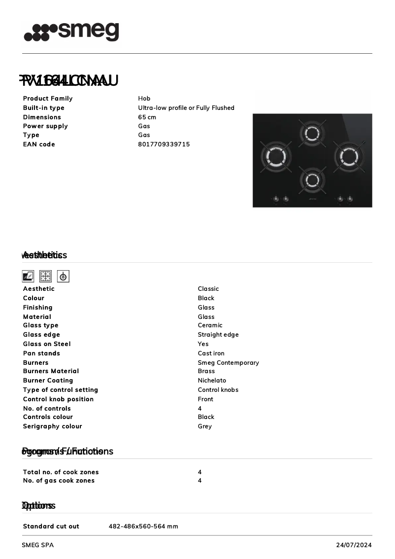 Page n°1 - Fiche technique Smeg PV164LCNAU