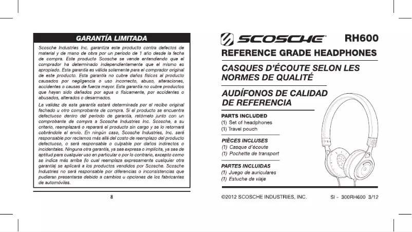 Page 1 de la notice Manuel utilisateur Scosche RH600