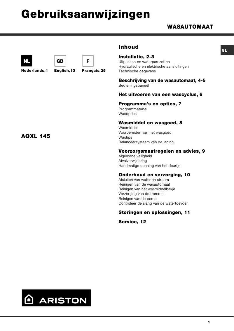 Image de la première page du manuel de l'appareil AQXL 145