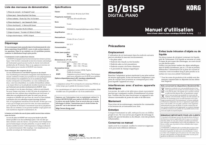 Image de la première page du manuel de l'appareil B1